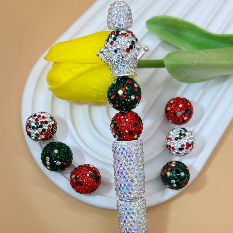 Assorted Christmas Shamballa-style rhinestone ball beads.