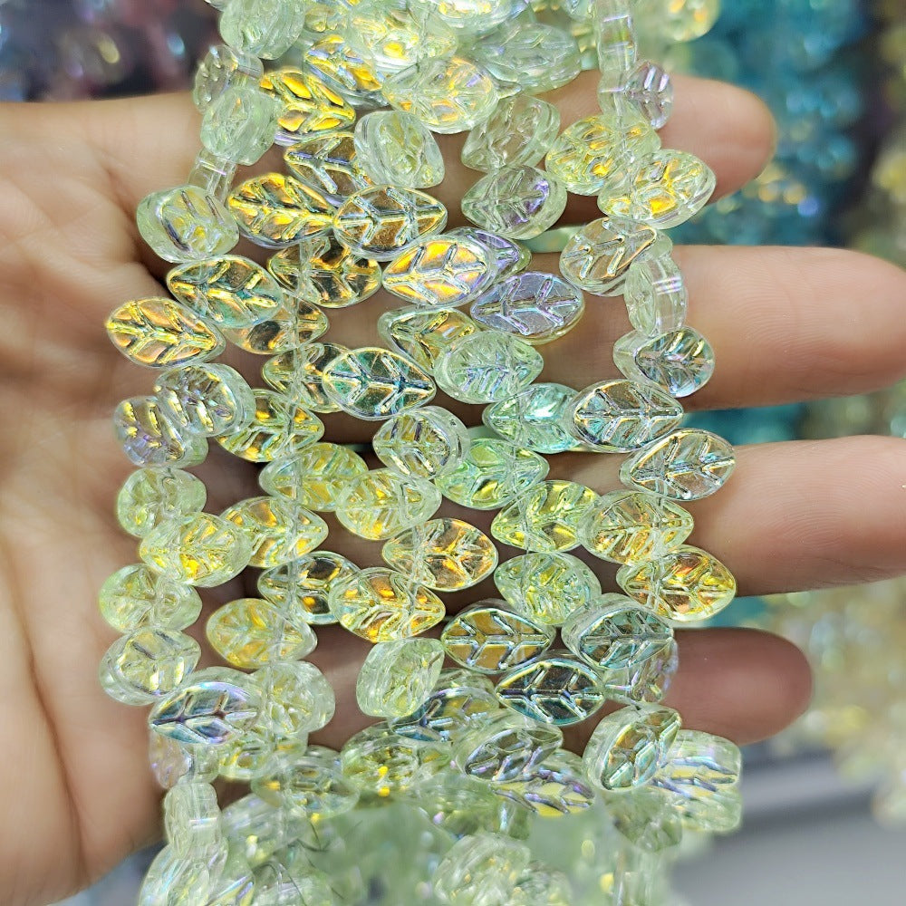 Colorful Iridescent Glass Leaf Beads – Shimmering Leaf-Shaped Beads for DIY Bracelets, Necklaces & Jewelry Making