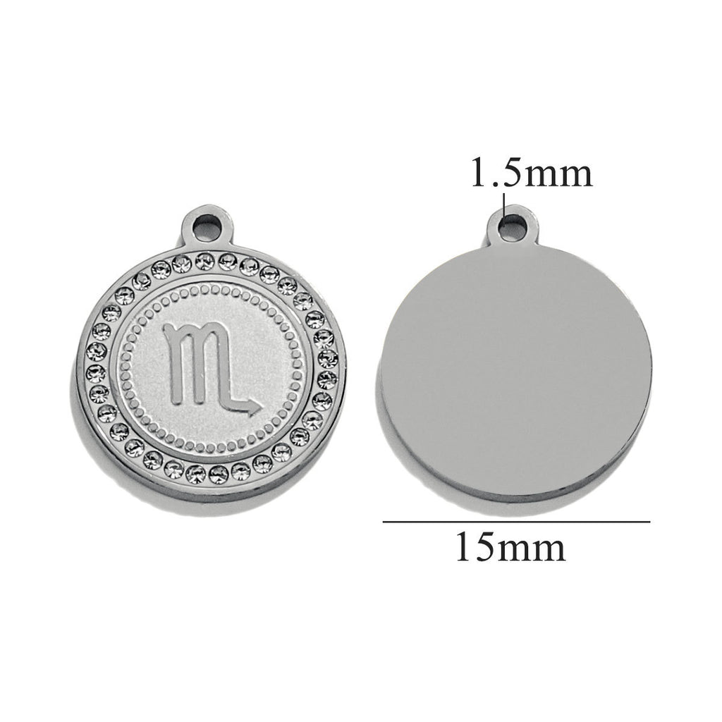 18K Gold-Plated Round Zodiac Constellation Pendant Charms – 12 Signs