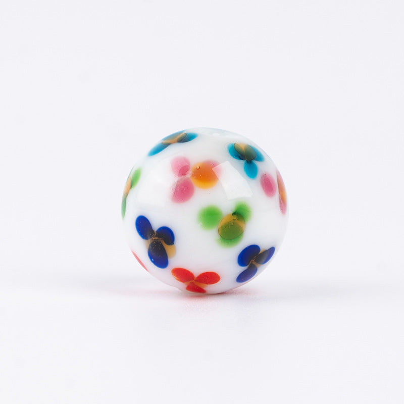 Large Pink Flower Ball Glass Beads