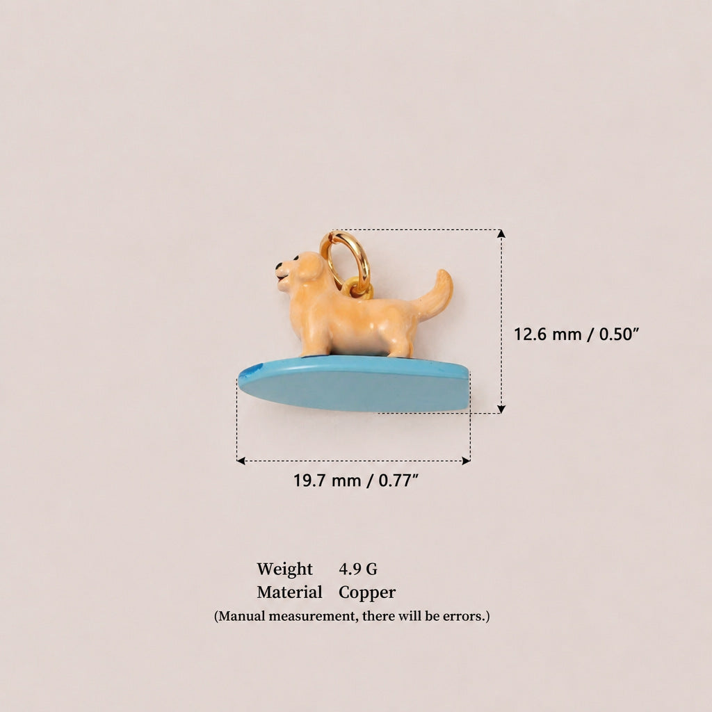 18K Gold-Plated Seaside Surfing Dog Pendant Charms