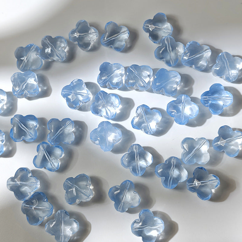 Light blue translucent 10x13mm glazed crystal glass four-leaf clover beads