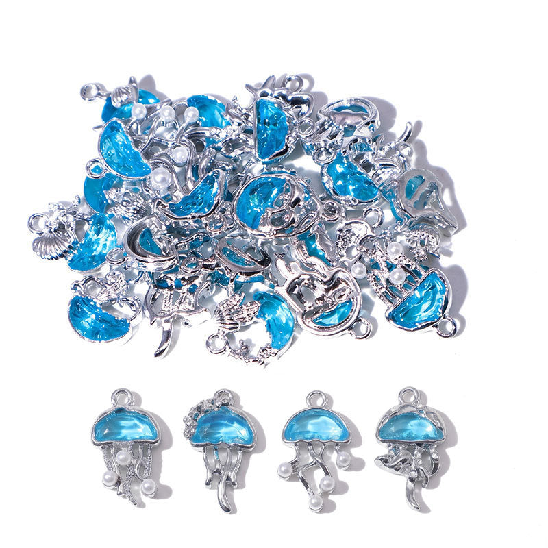 Blue Glass Inlay Jellyfish Charms – Ocean-Inspired Alloy Jellyfish Pendants for DIY Bracelets, Necklaces & Jewelry Making