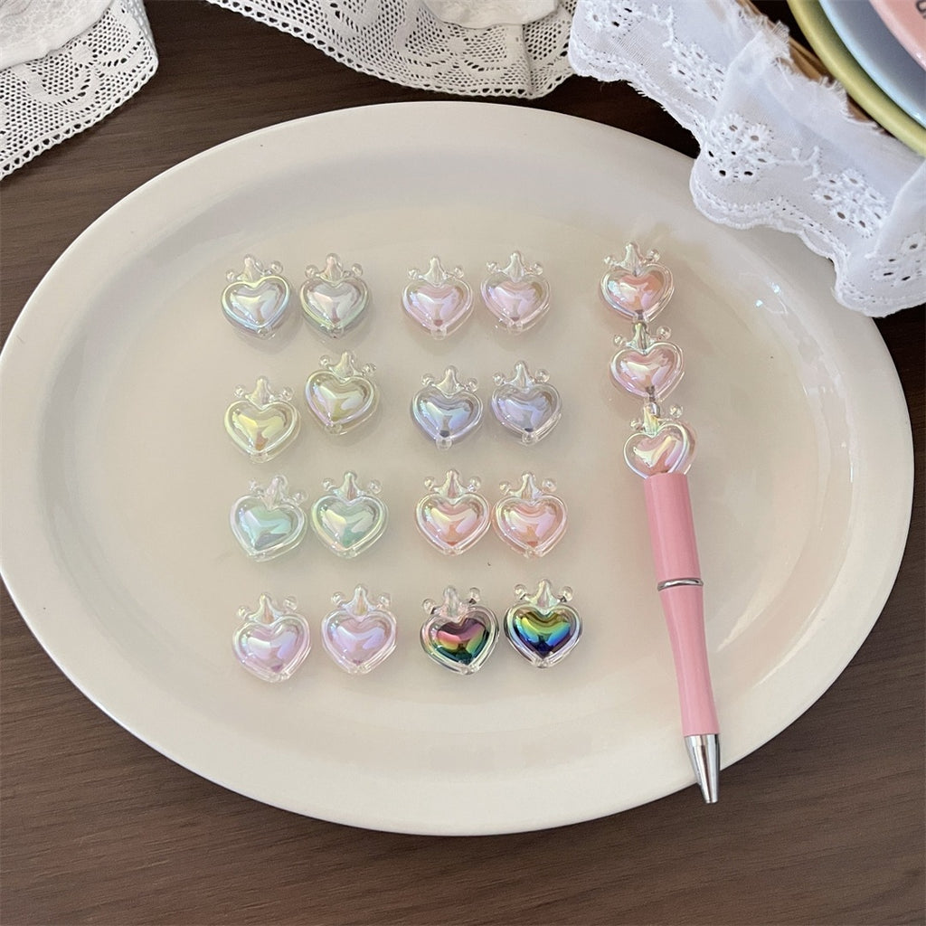 Transparent Acrylic Crown & Heart Beads – Colorful Vertical-Hole Beads for DIY Bracelets, Phone Charms, Keychains & Jewelry Making