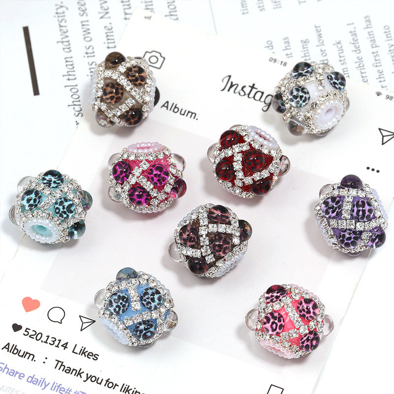 Leopard Print Mermaid Rhinestone Ball Beads – Straight-Hole Decorative Beads for DIY Beadable Pens, Keychains & Jewelry Making