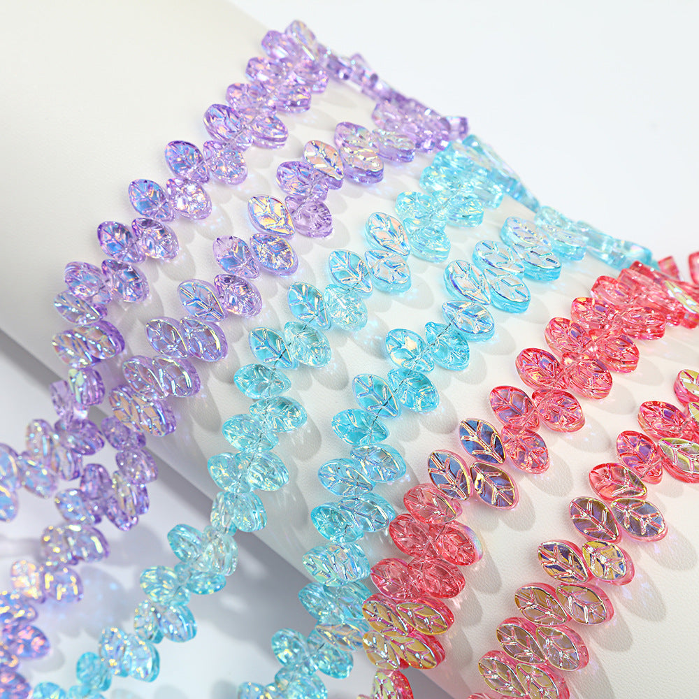 Colorful Iridescent Glass Leaf Beads – Shimmering Leaf-Shaped Beads for DIY Bracelets, Necklaces & Jewelry Making