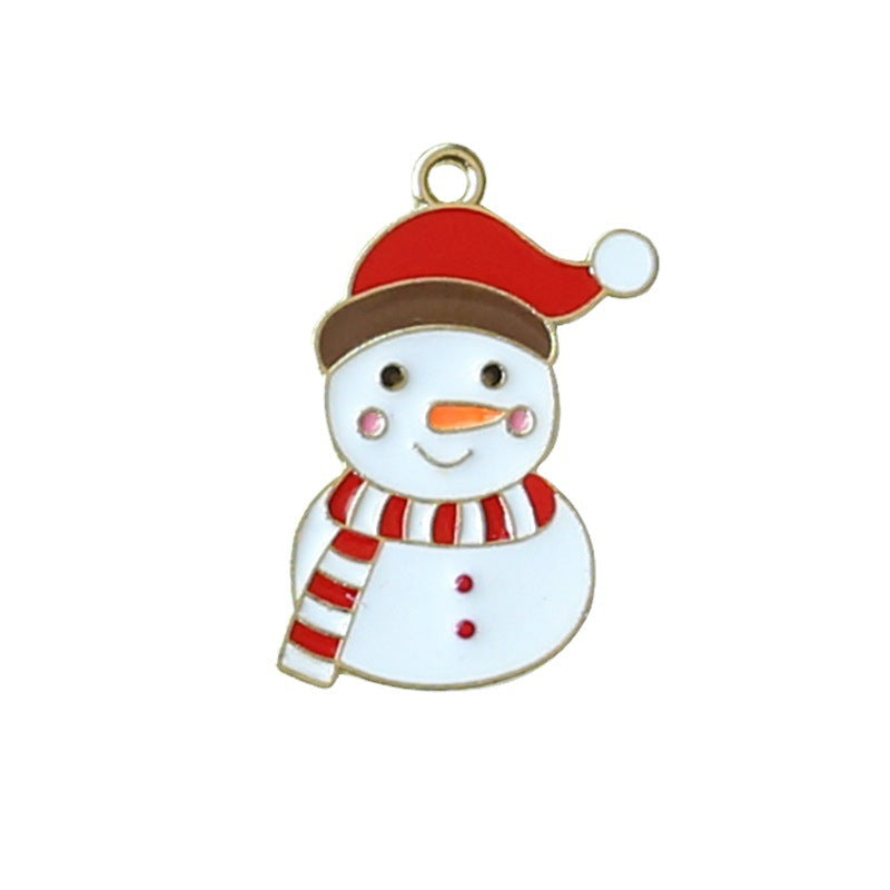 Christmas snowman enamel charm with red Santa hat and striped scarf, gold-tone outline