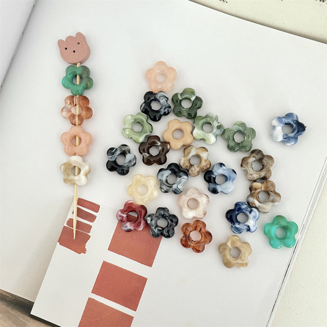 Two-Tone Macaron Acrylic Flower Beads – Hollow Five-Petal Glazed-Style Beads for DIY Phone Charms, Bracelets & Jewelry Making