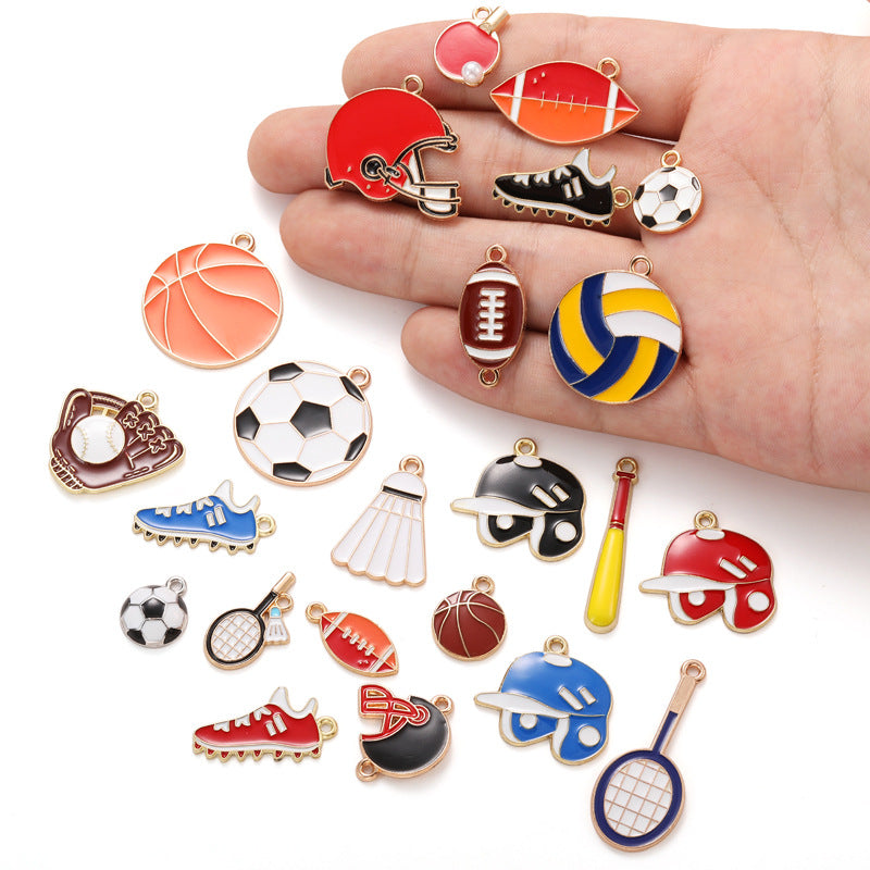 Sports Ball Alloy Charms – Colorful Enamel-Style Football, Basketball & Volleyball Pendants for DIY Bracelets, Keychains & Jewelry Making