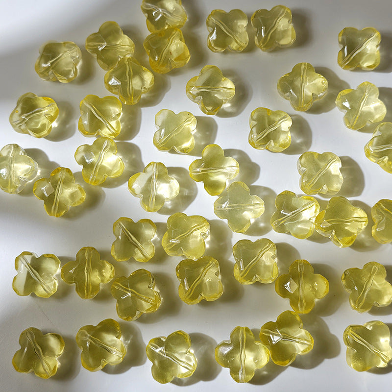 Translucent yellow 10x13mm glazed crystal glass four-leaf clover beads