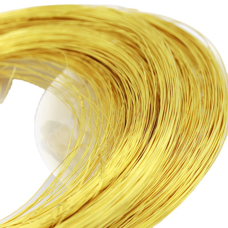 A close-up of a coiled spool of bright yellow gold jewelry wire on a white background.