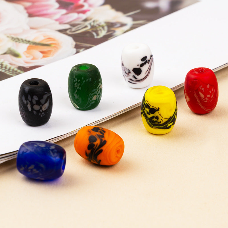 Hand-Painted Phoenix Tail Glazed Barrel Beads