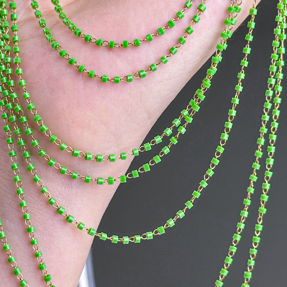 Mini Green Rice Bead Fringe Stainless Steel Chain – 18 Meters
