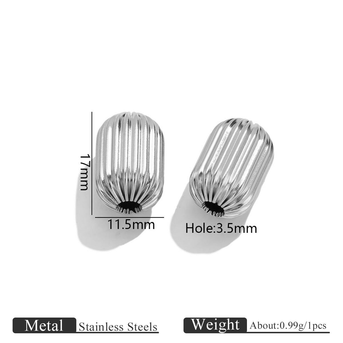 18K Gold-Plated Stainless Steel Ribbed Teardrop Spacer Beads 10pcs