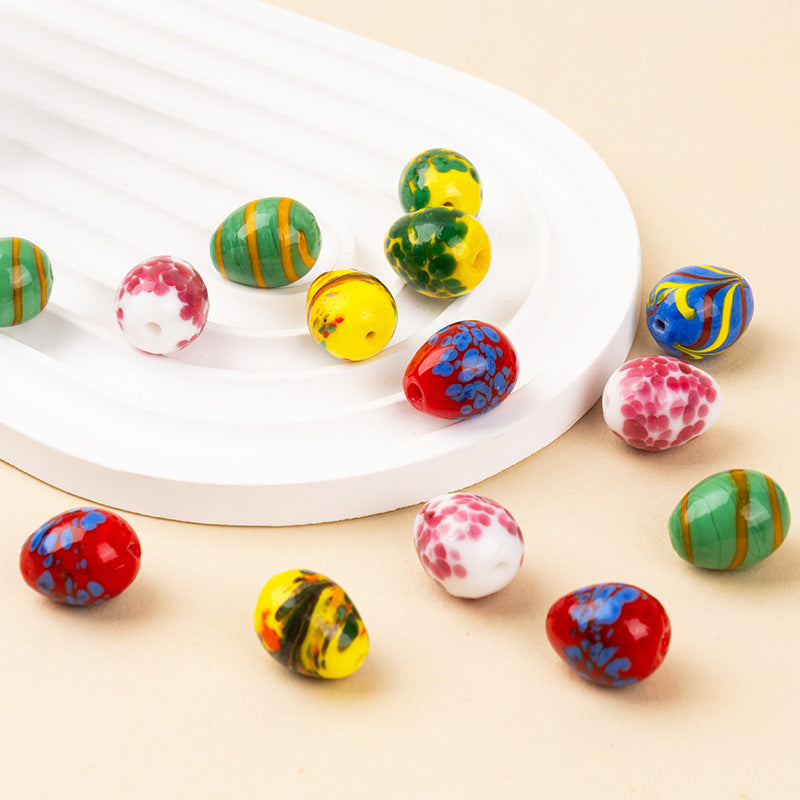 Colorful Dinosaur Egg Oval Glazed Beads