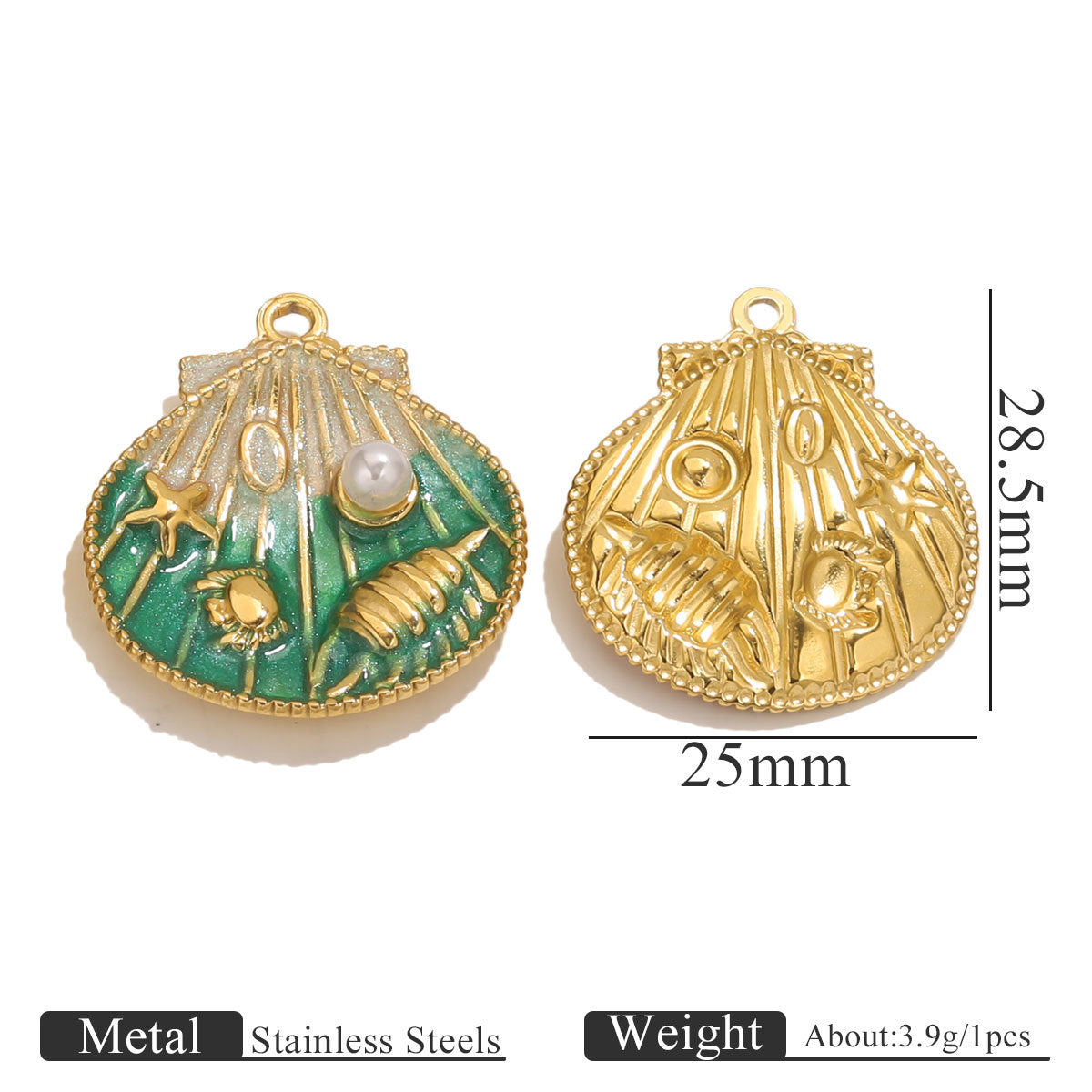 Vacuum-Plated Stainless Steel Gradient Enamel Seashell Pendant