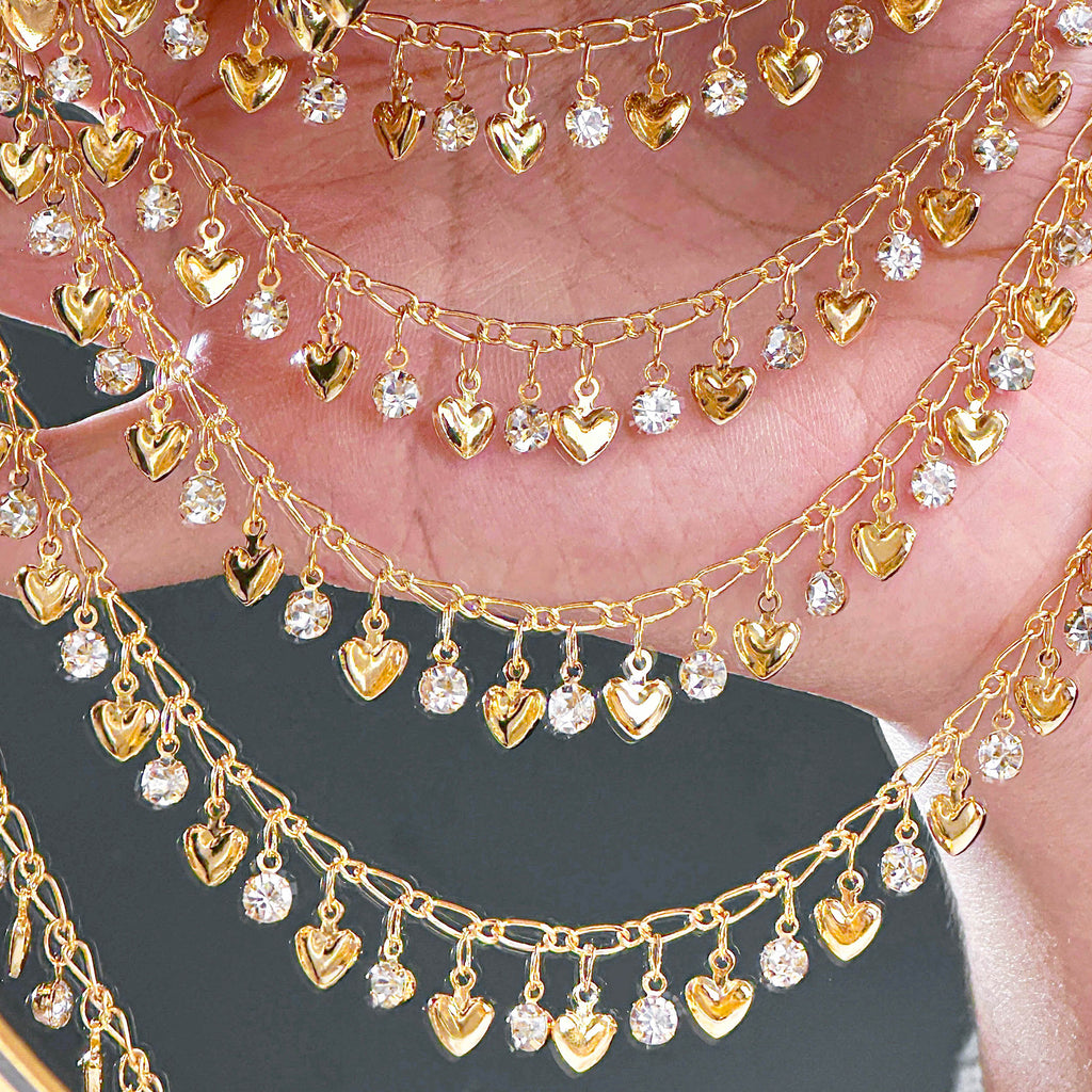 Heart Rhinestone Decorative Chain – 10 Meters