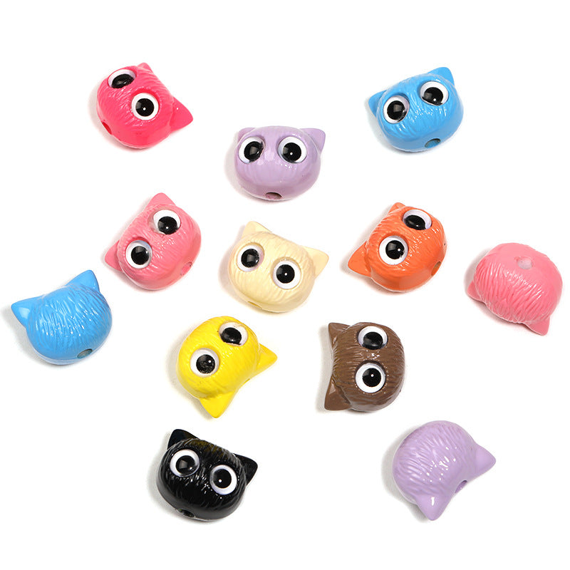 Flocked Big-Eyed Cat Head Beads