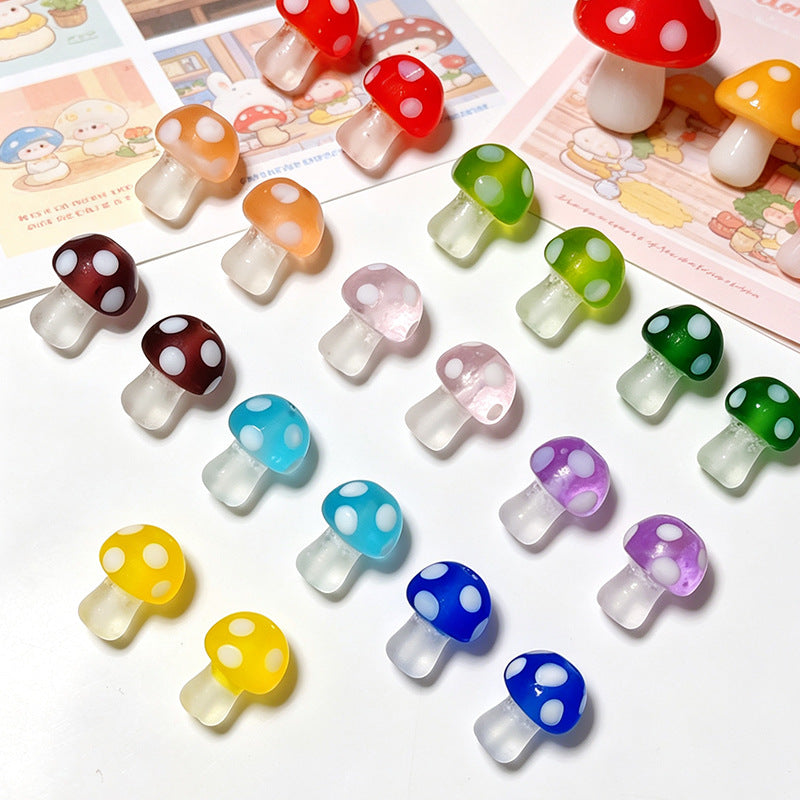 Colorful Frosted Mushroom Glazed Beads