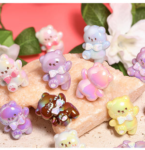 Cute Jumping Bear Beads with Bow – Cream-Style Cartoon Bear Vertical-Hole Beads for DIY Phone Charms, Beadable Pens & Jewelry Making