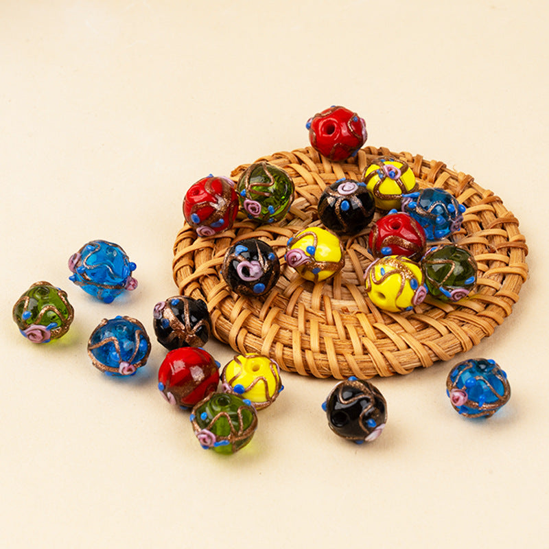 Gold Silk Rose Glazed Oval Beads