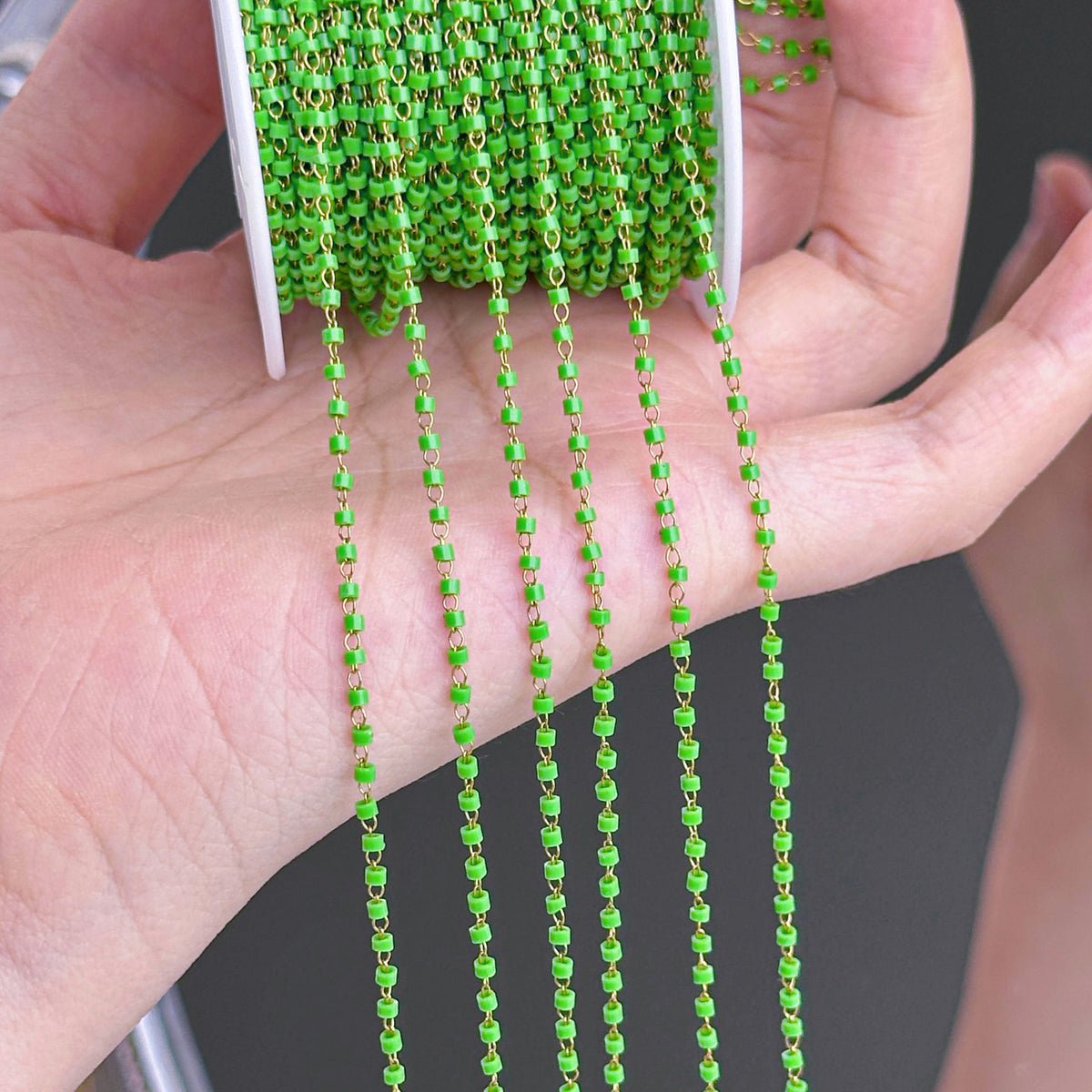Mini Green Rice Bead Fringe Stainless Steel Chain – 18 Meters