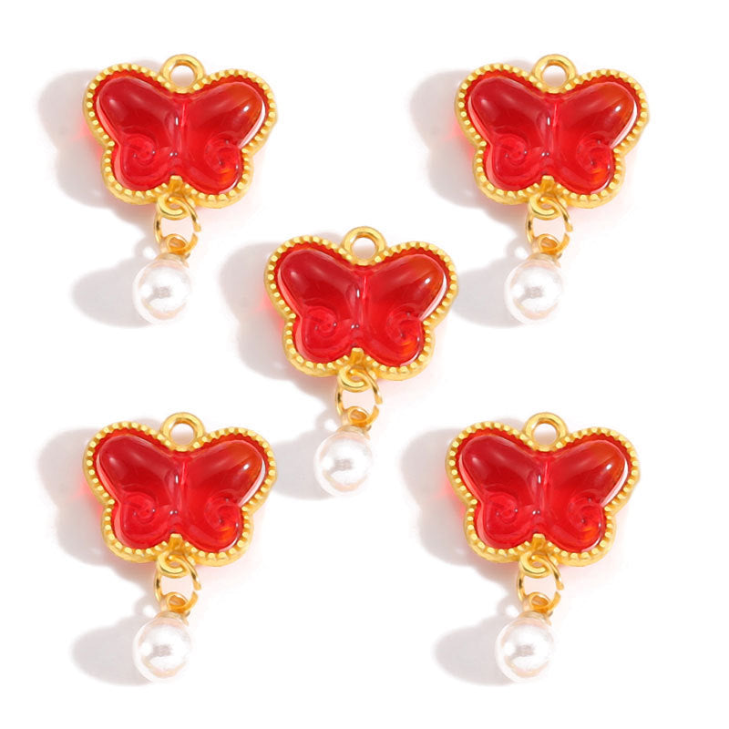 Pearl & Glass Butterfly Alloy Charms – Elegant Butterfly Pendants for DIY Bracelets, Earrings, Necklaces & Jewelry Making