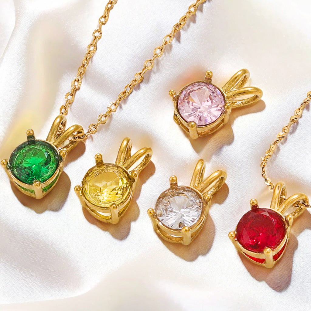 18K Gold-Plated Stainless Steel Round Birthstone Crystal Pendant Charms