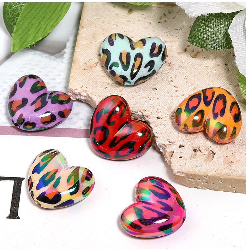 Leopard Print Acrylic Heart Beads