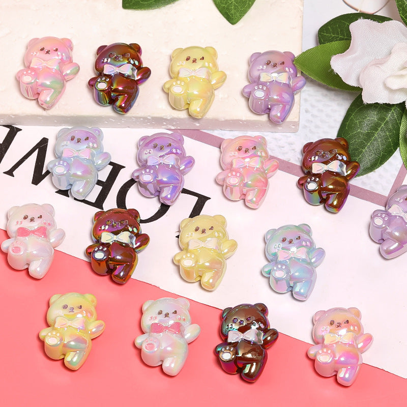 Cute Jumping Bear Beads with Bow – Cream-Style Cartoon Bear Vertical-Hole Beads for DIY Phone Charms, Beadable Pens & Jewelry Making