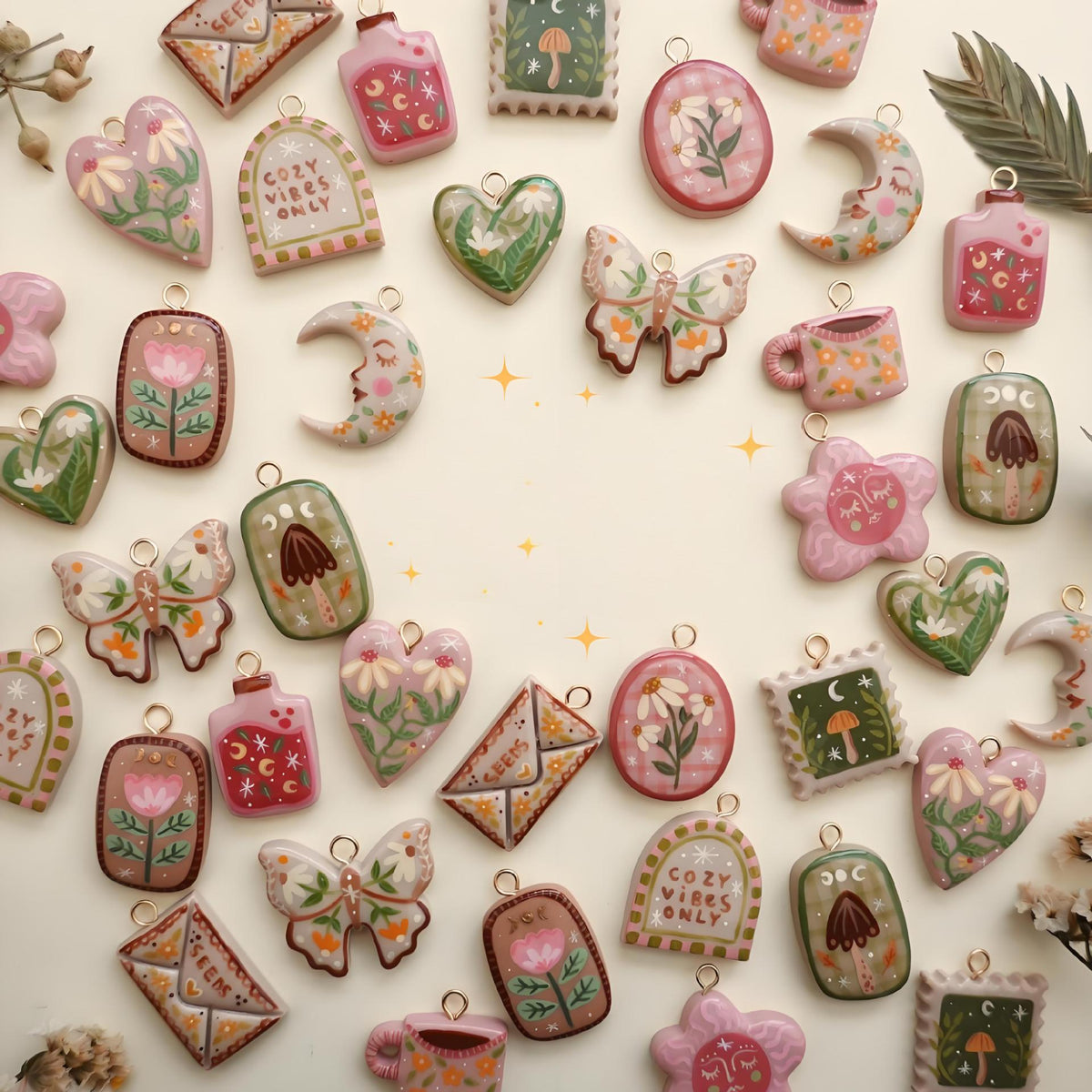 Butterfly, Moon & Heart Charms