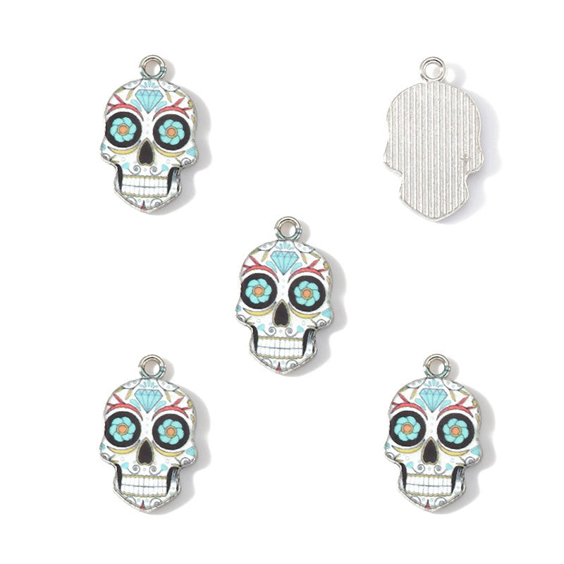Colorful Enamel Skull Charms – Printed Alloy Skull Pendants for DIY Bracelets, Necklaces, Earrings & Jewelry Making
