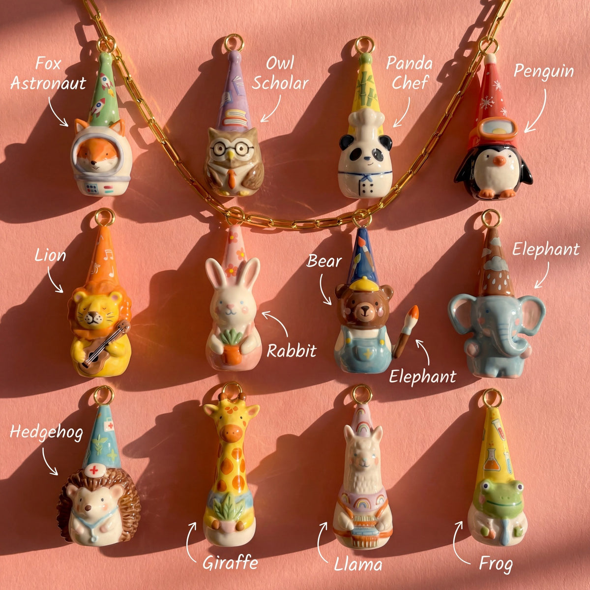 Gold-Tone Enamel Cartoon Animal Pendant Charms