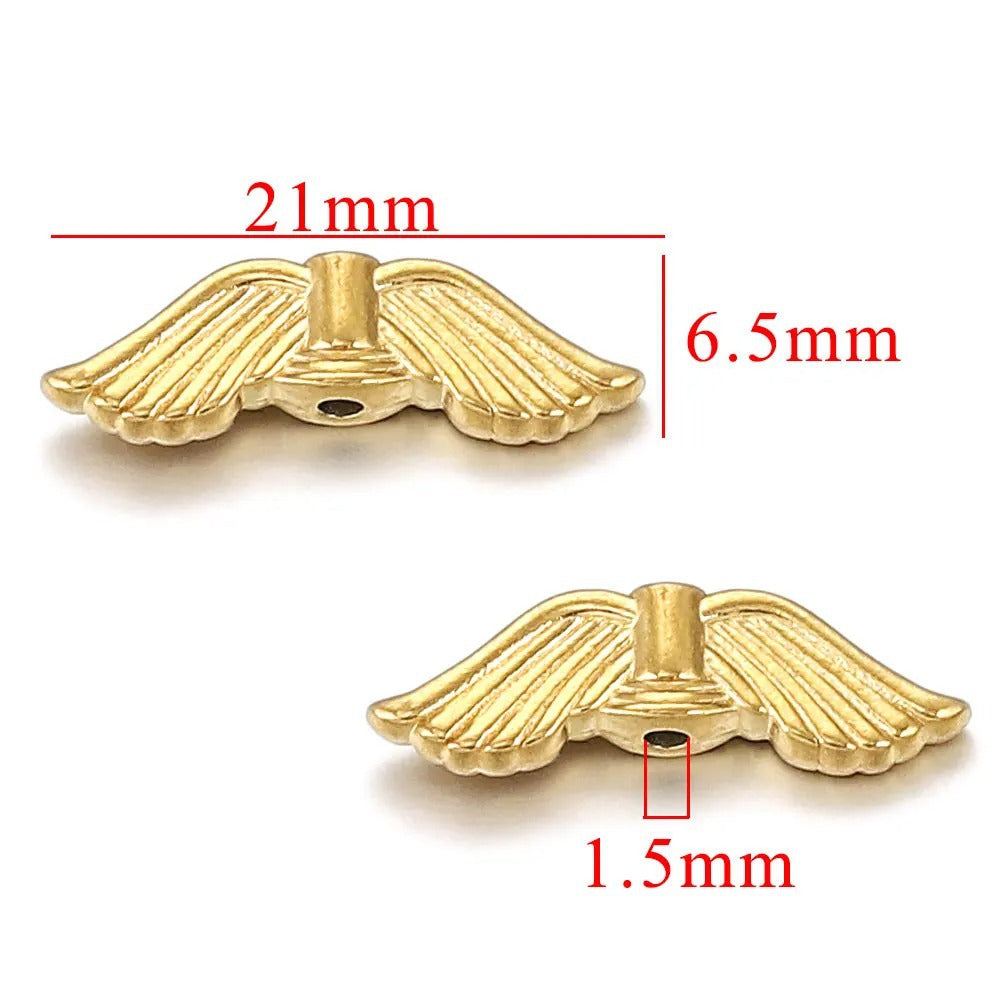Vintage Gold-Plated Stainless Steel Angel Wing Connector Beads 5pcs