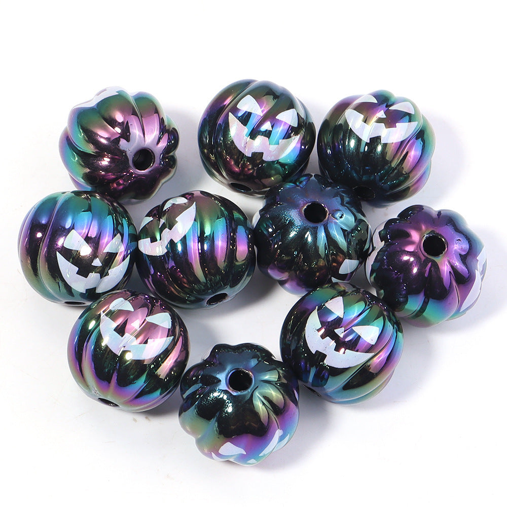 Halloween Ghost and Pumpkin UV-Plated Round Beads