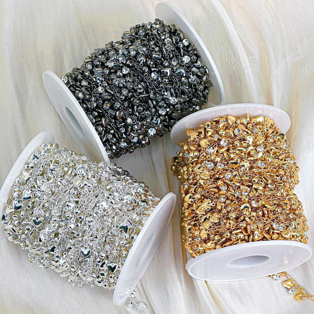 Heart Rhinestone Decorative Chain – 10 Meters