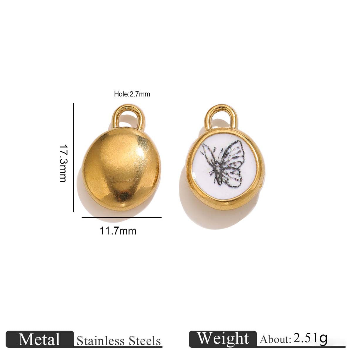 18K Gold-Plated Stainless Steel Vintage Printed Enamel Pendant Charm 3pcs