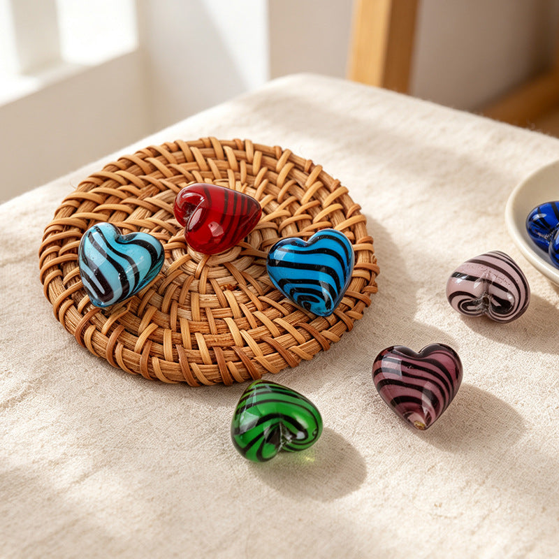 Tiger Pattern Heart Glazed Beads