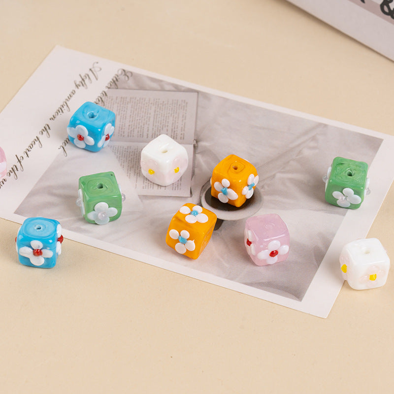 Colorful Square Flower Lampwork Beads
