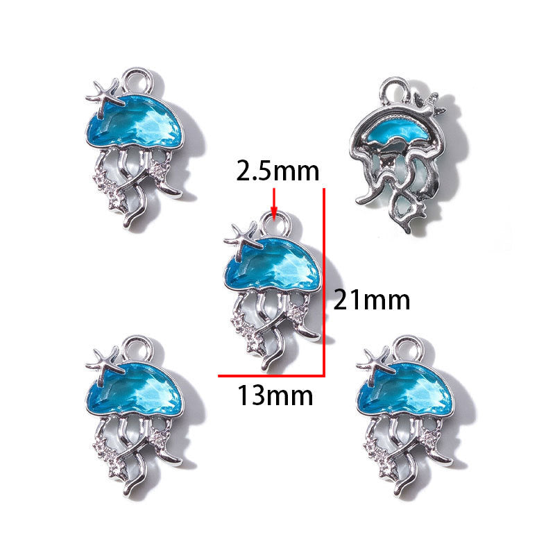 Blue Glass Inlay Jellyfish Charms – Ocean-Inspired Alloy Jellyfish Pendants for DIY Bracelets, Necklaces & Jewelry Making