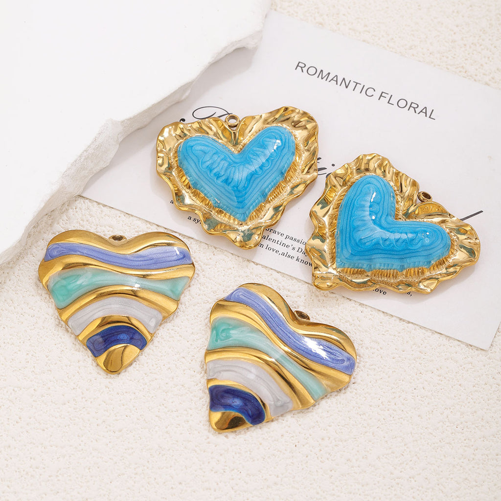 Retro Enamel Heart Stainless Steel Pendant Charms