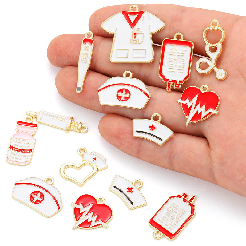 Nurse Hat & Medical Tool Alloy Charms – Colorful Healthcare-Themed Pendants for DIY Bracelets, Keychains & Jewelry Making