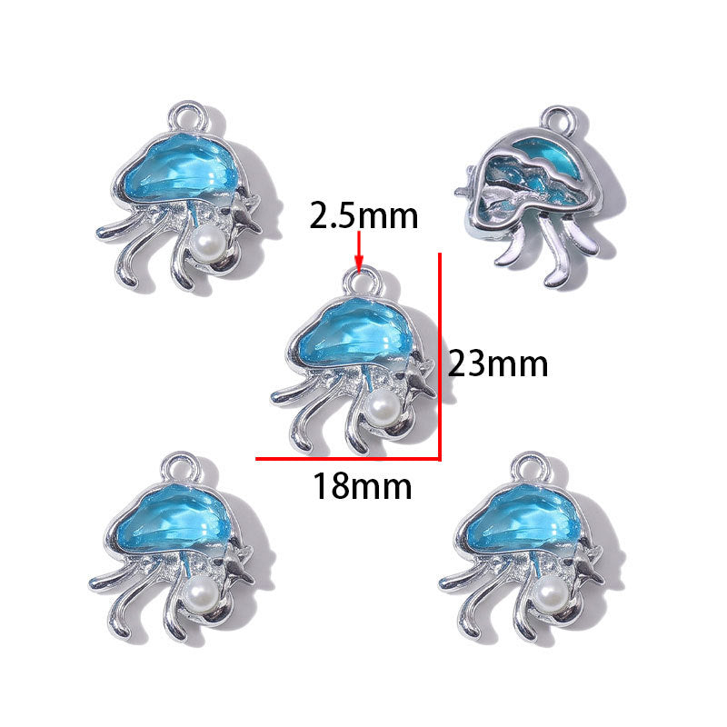 Blue Glass Inlay Jellyfish Charms – Ocean-Inspired Alloy Jellyfish Pendants for DIY Bracelets, Necklaces & Jewelry Making