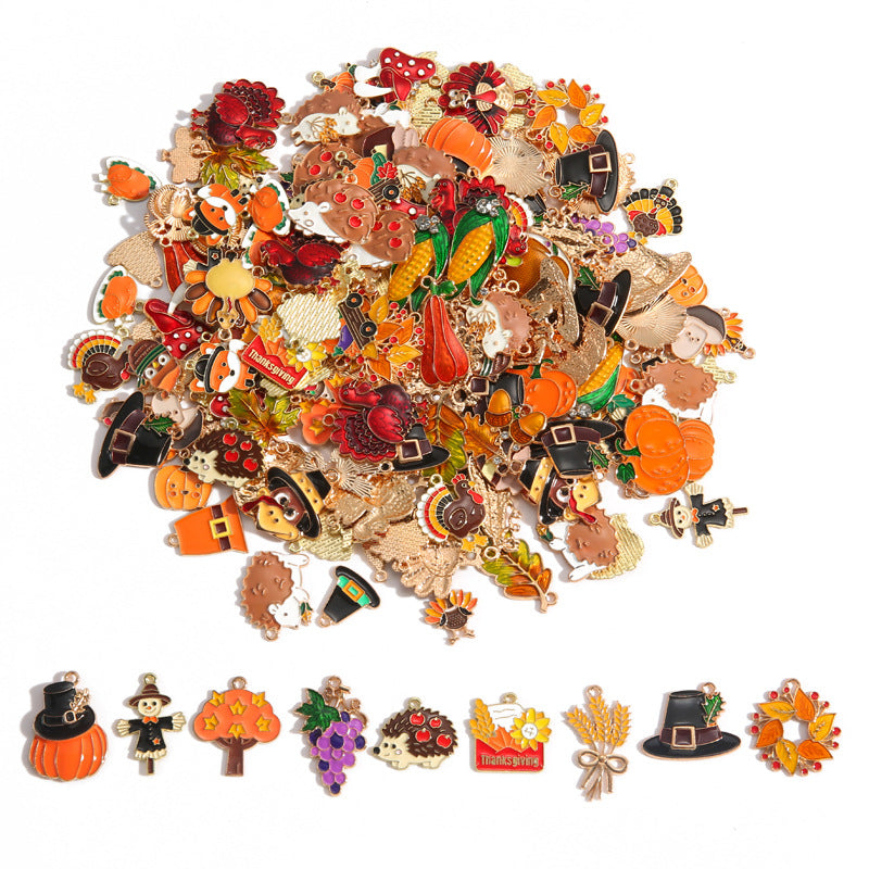 Thanksgiving Turkey Alloy Charms – Colorful Fall Holiday Enamel-Style Pendants for DIY Bracelets, Keychains & Jewelry Making