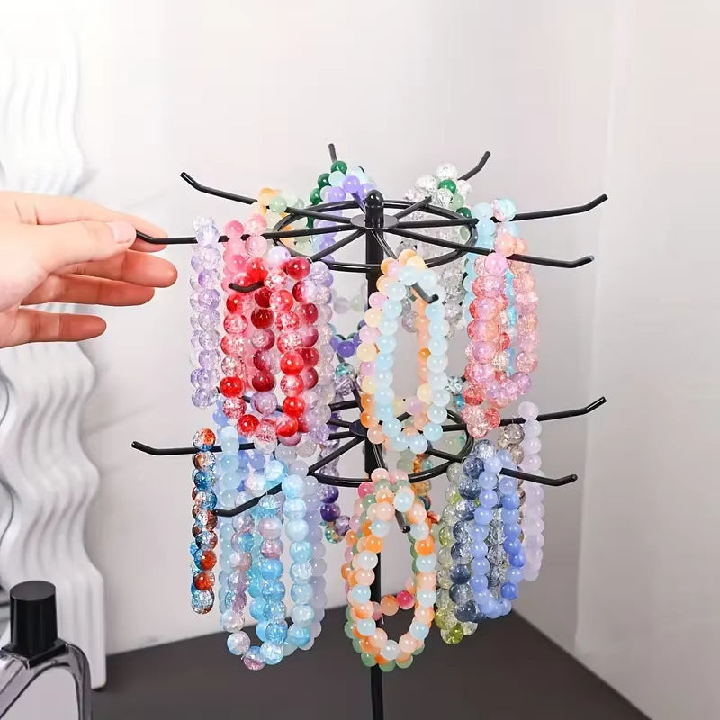 Rotating Double-Tier Metal Jewelry Display Stand – Wrought Iron Necklace & Bracelet Organizer for Desktop Storage, Craft Fairs & Boutique Displays