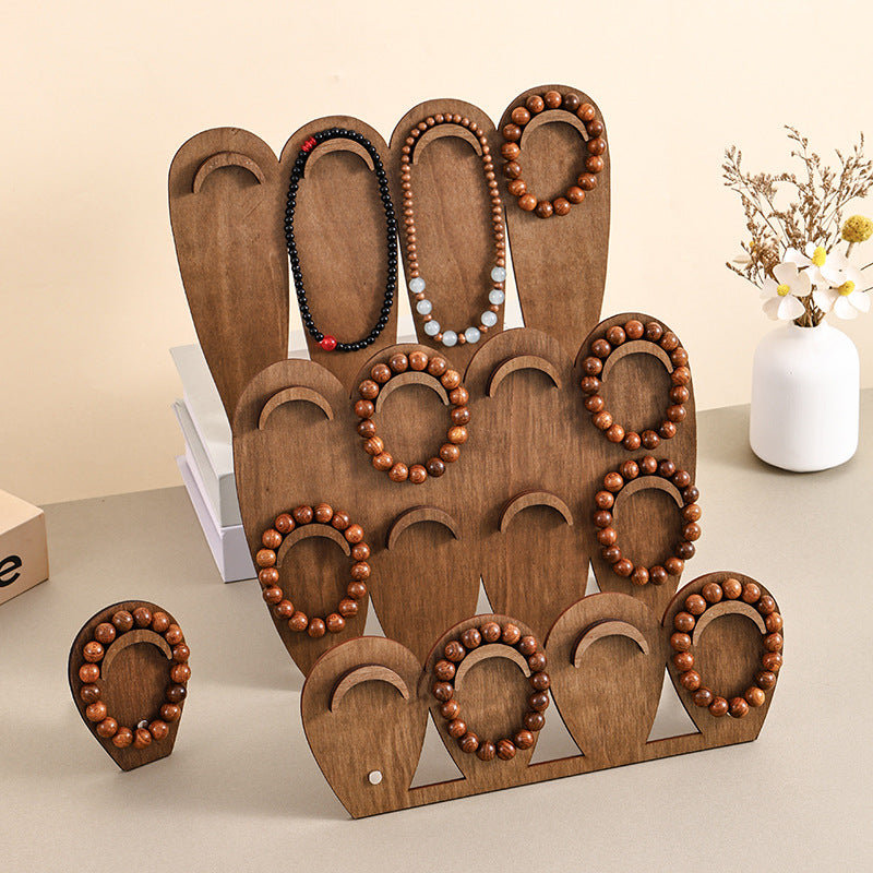 Vintage Walnut-Color Bracelet Display Stand – Wooden-Style Multi-Bracelet Jewelry Organizer for Craft Fairs, Market Stalls & Retail Displays