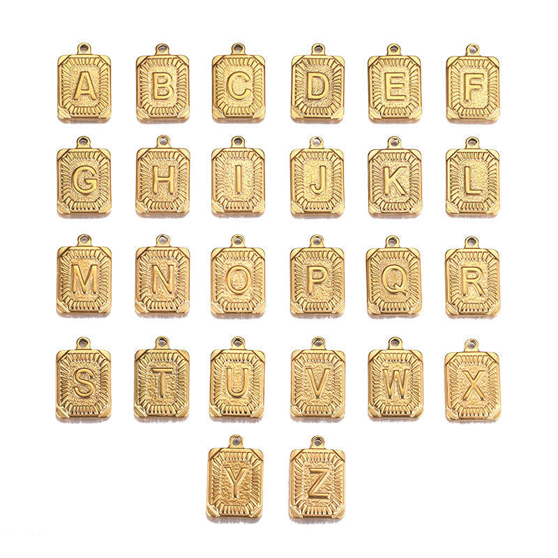 Stainless Steel Rectangular A–Z Letter Pendants 5pcs