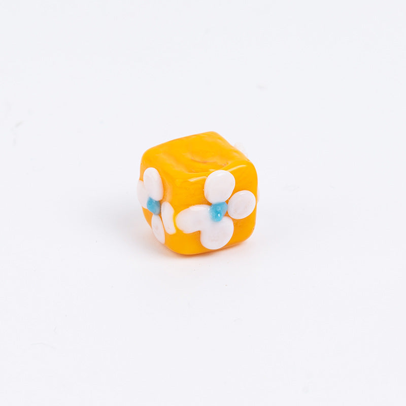 Colorful Square Flower Lampwork Beads