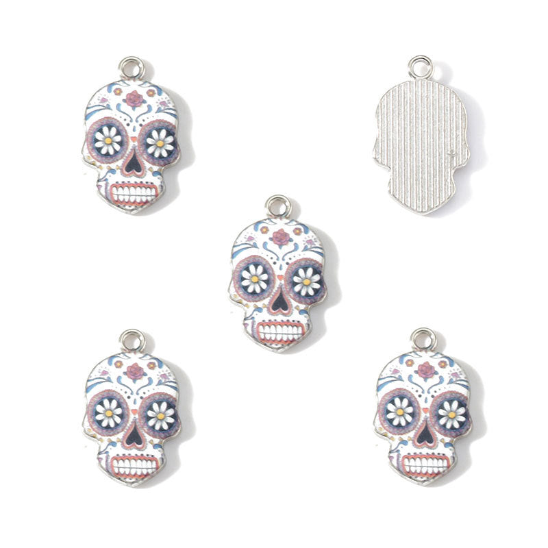 Colorful Enamel Skull Charms – Printed Alloy Skull Pendants for DIY Bracelets, Necklaces, Earrings & Jewelry Making