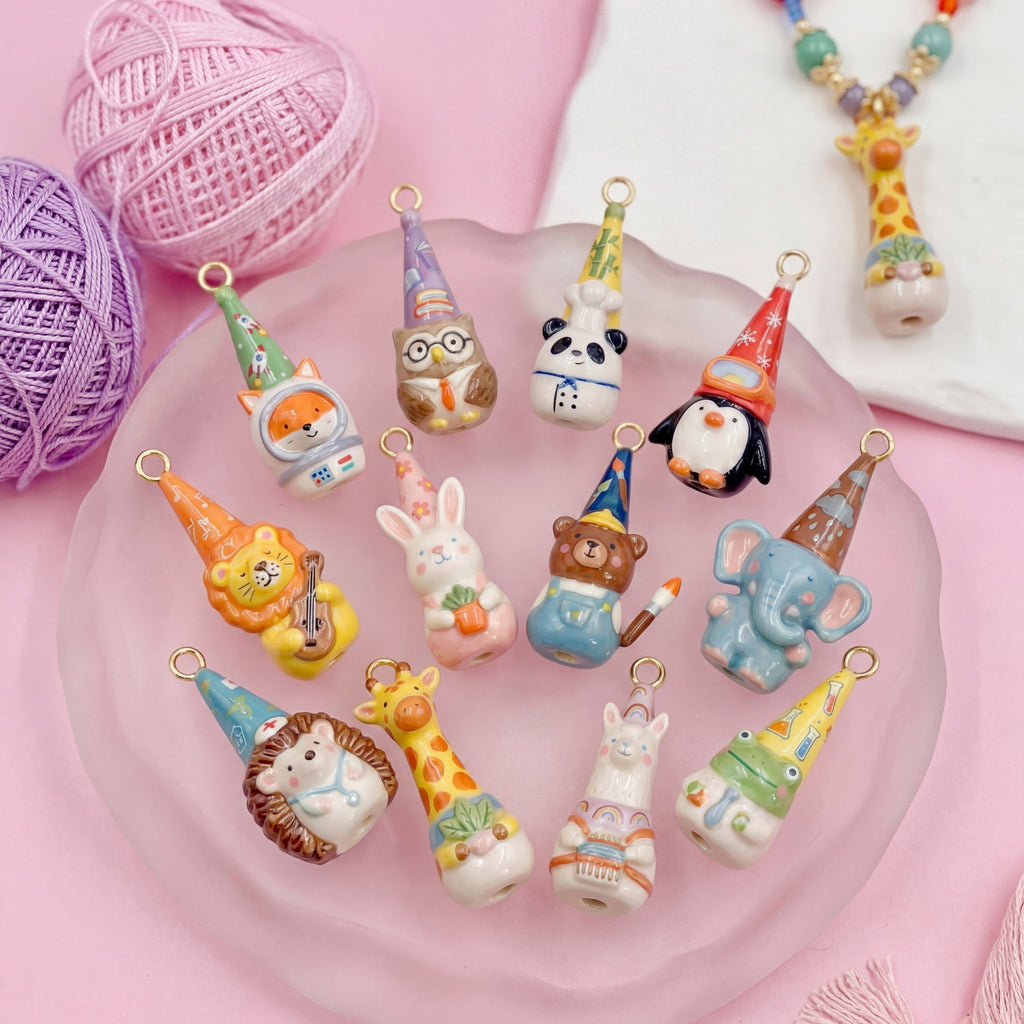 Gold-Tone Enamel Cartoon Animal Pendant Charms